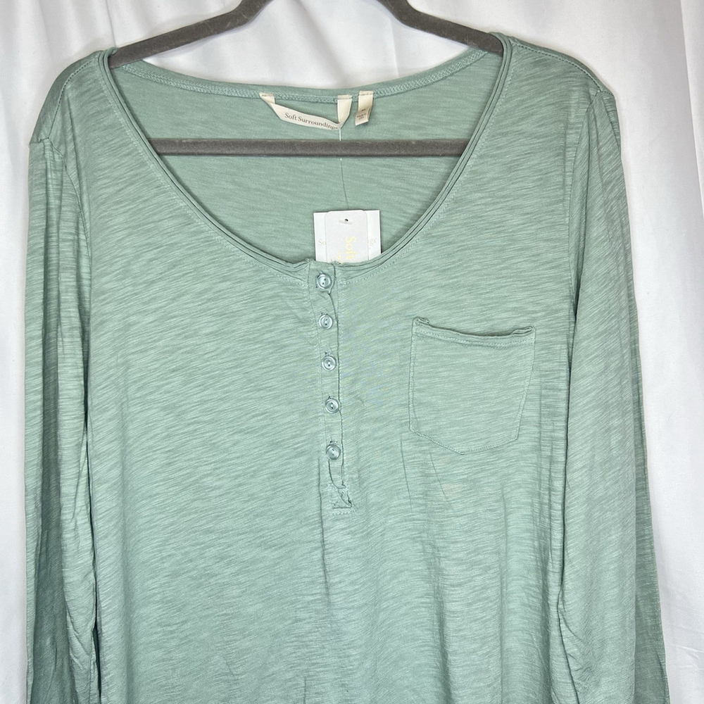 Soft Surroundings Women’s Henley Top Long-Sleeve T-Shirt XL Green Lightweight - Picture 2 of 10